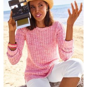 Talbots large pink open stitch space dyed crocheted sweater lightweight
